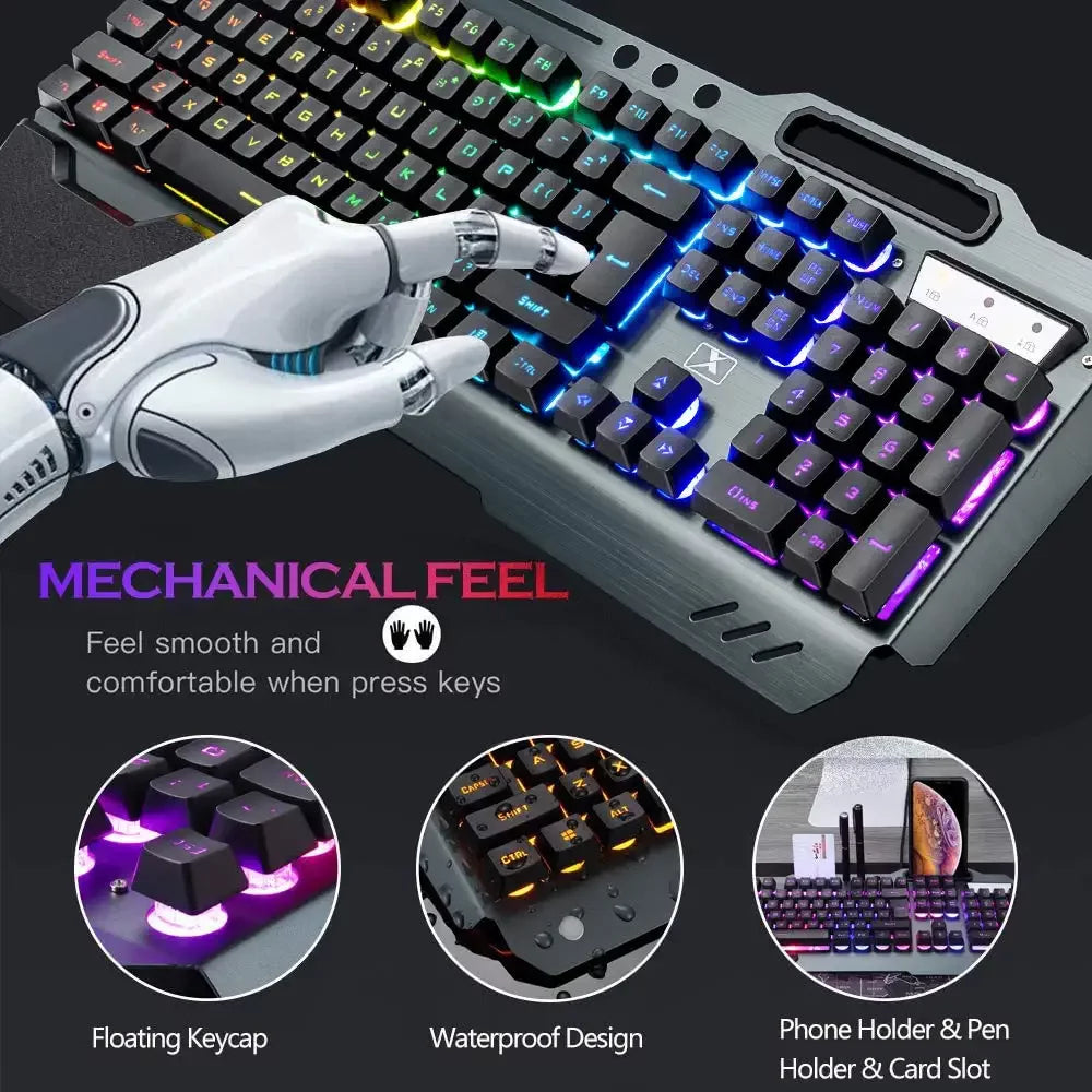 Teclado y Ratón Inalámbricos para Gaming RGB, Reposamuñecas Desmontable, Tamaño Completo