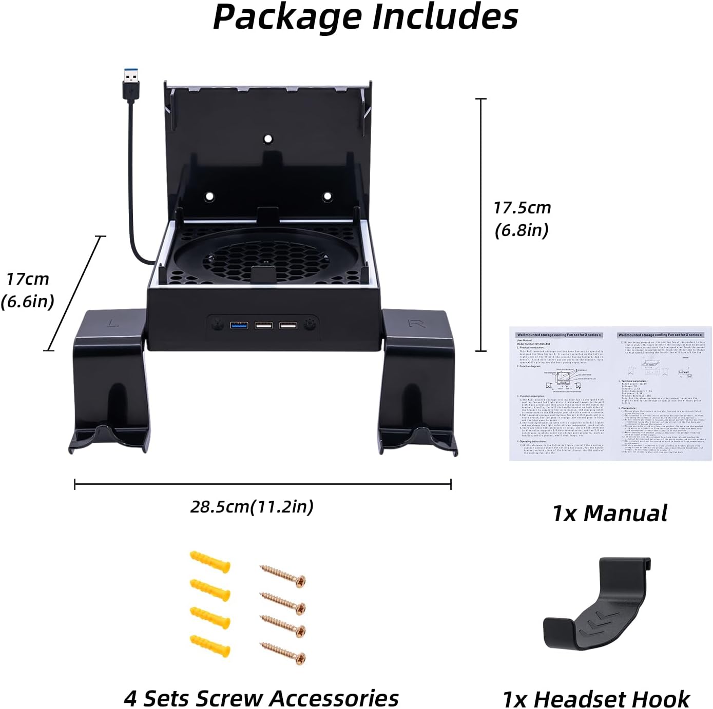 Mcbazel Soporte De Pared Xbox Series X Ventilador De Refrigeración, Soporte De Sistema De Refrigeración RGB LED Puertos Usb/Soportes Para Controladores.