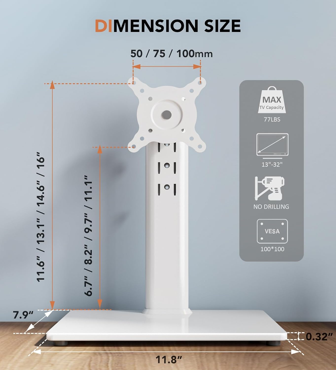 Soporte de escritorio independiente para monitor LCD de 13 a 32 pulgadas, con giro, altura ajustable y rotación. Admite una (1) pantalla de hasta 34 kg