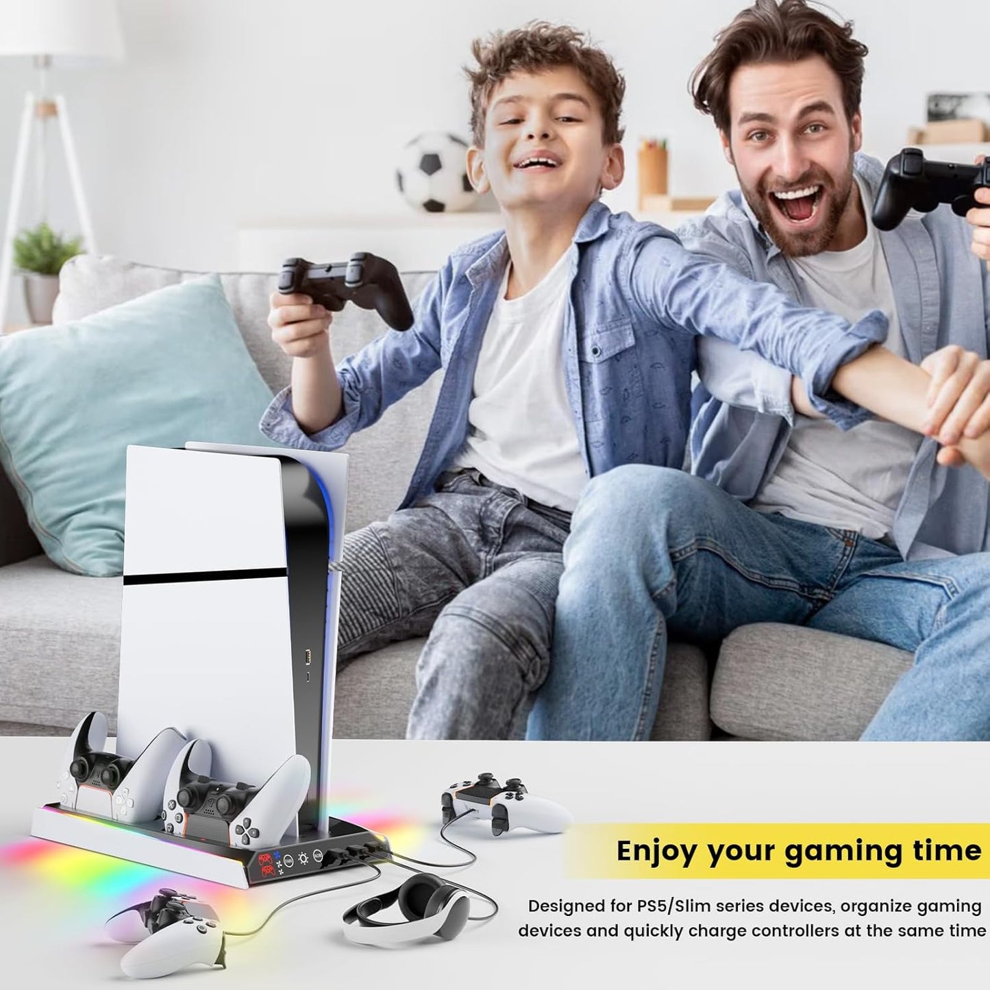 Soporte Delgado Para PS5/PS5 Con Ventilador De Refrigeración Ajustable, Soporte De Cargador De Refrigeración Vertical PS5 Para PS5/PS5 Slim