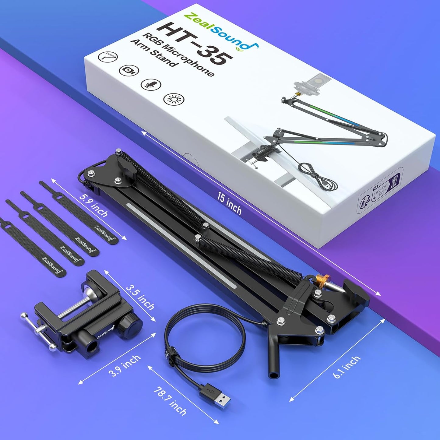 Soporte de brazo de micrófono RGB, brazo de micrófono con luz RGB para Quadcast/Blue Yeti/Snowball/Shure SM7B/Rode NT1/Elgato