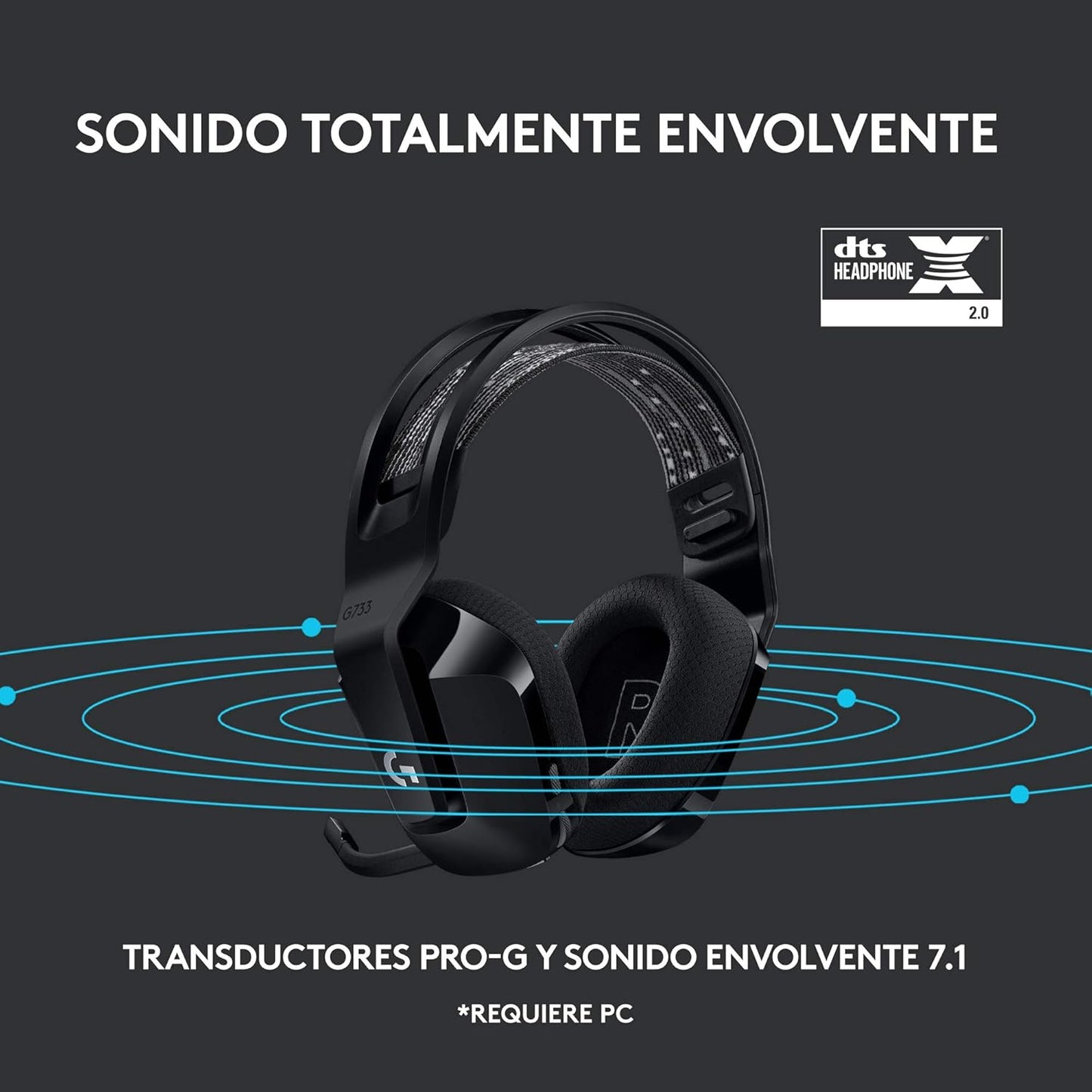 Logitech G733 LIGHTSPEED Con Micrófono Inalámbrico Para Gaming Con Diadema Con Suspensión, Ligeros, 29H De Batería, Negro