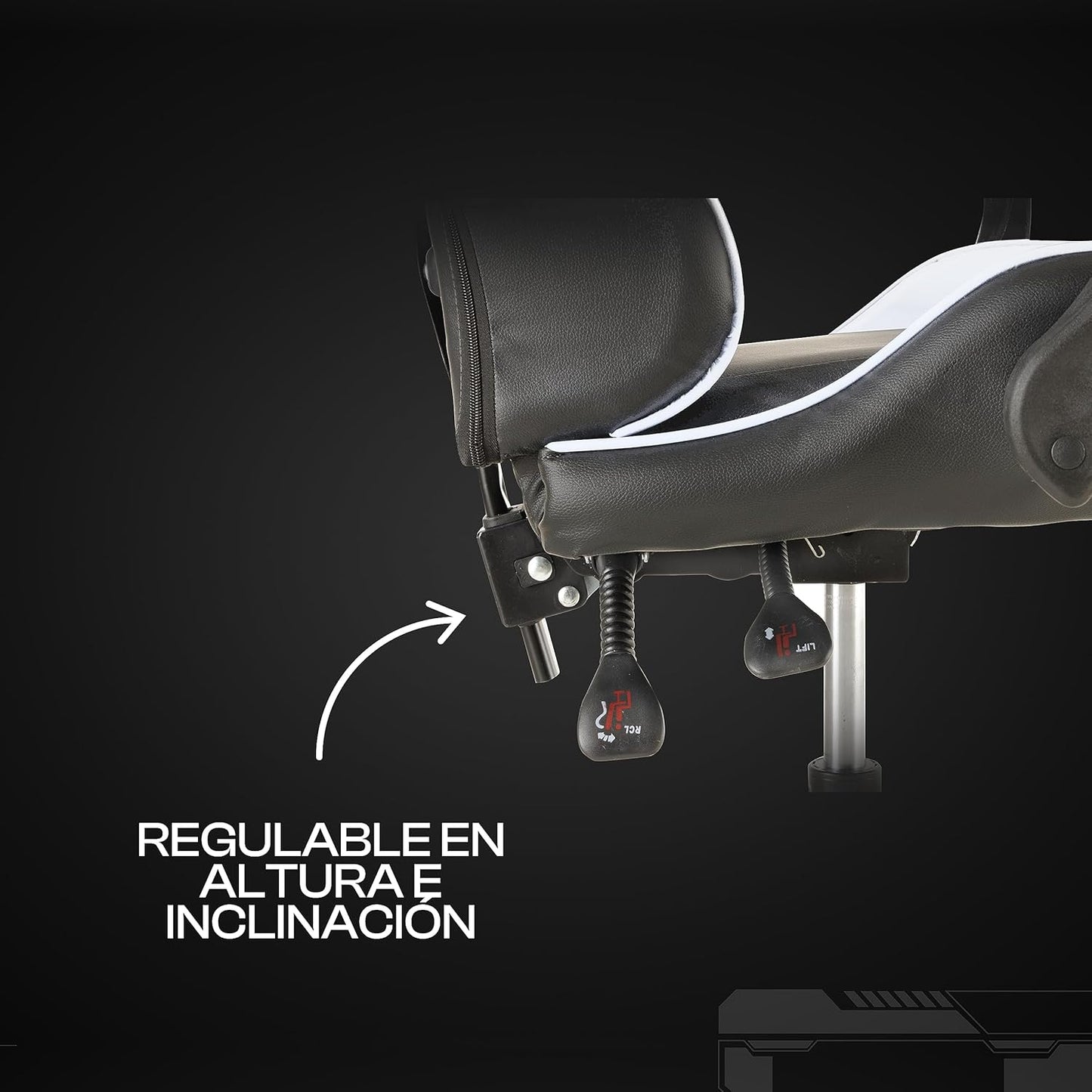 – Silla De Gaming Blanca Y Negra, Silla Ergonómica De Oficina Con Respaldo Regulable De 90° a 120°, Con Reposacabezas, Reposabrazos Y Soporte Lumbar. Rotación De 360°