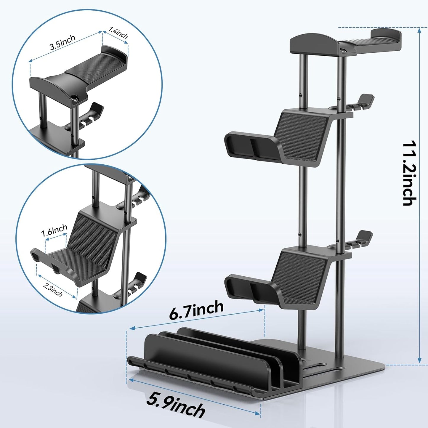 Soporte para auriculares, soporte para mando y soporte para auriculares de escritorio, soporte para auriculares con barra de soporte de aluminio