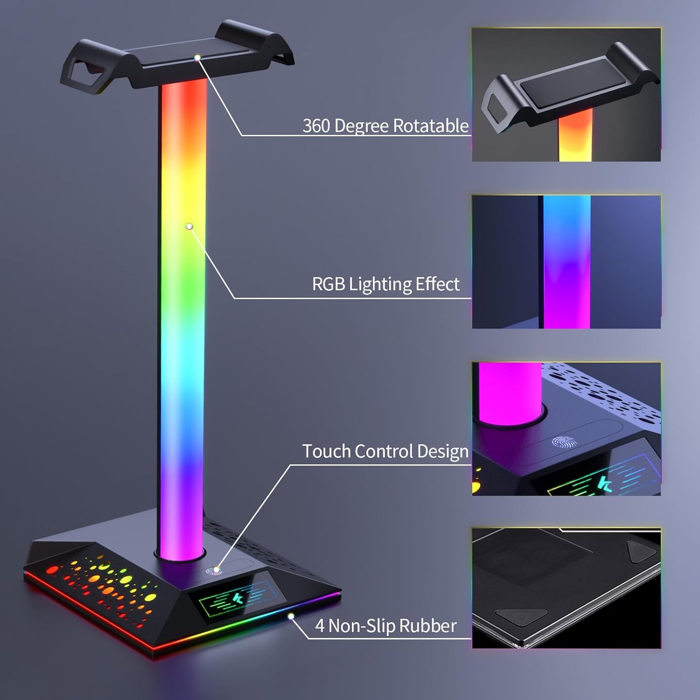 Soporte para auriculares para juegos, accesorios para PC: soporte RGB con 2 cargadores USB, soporte LED para auriculares, accesorios para juegos