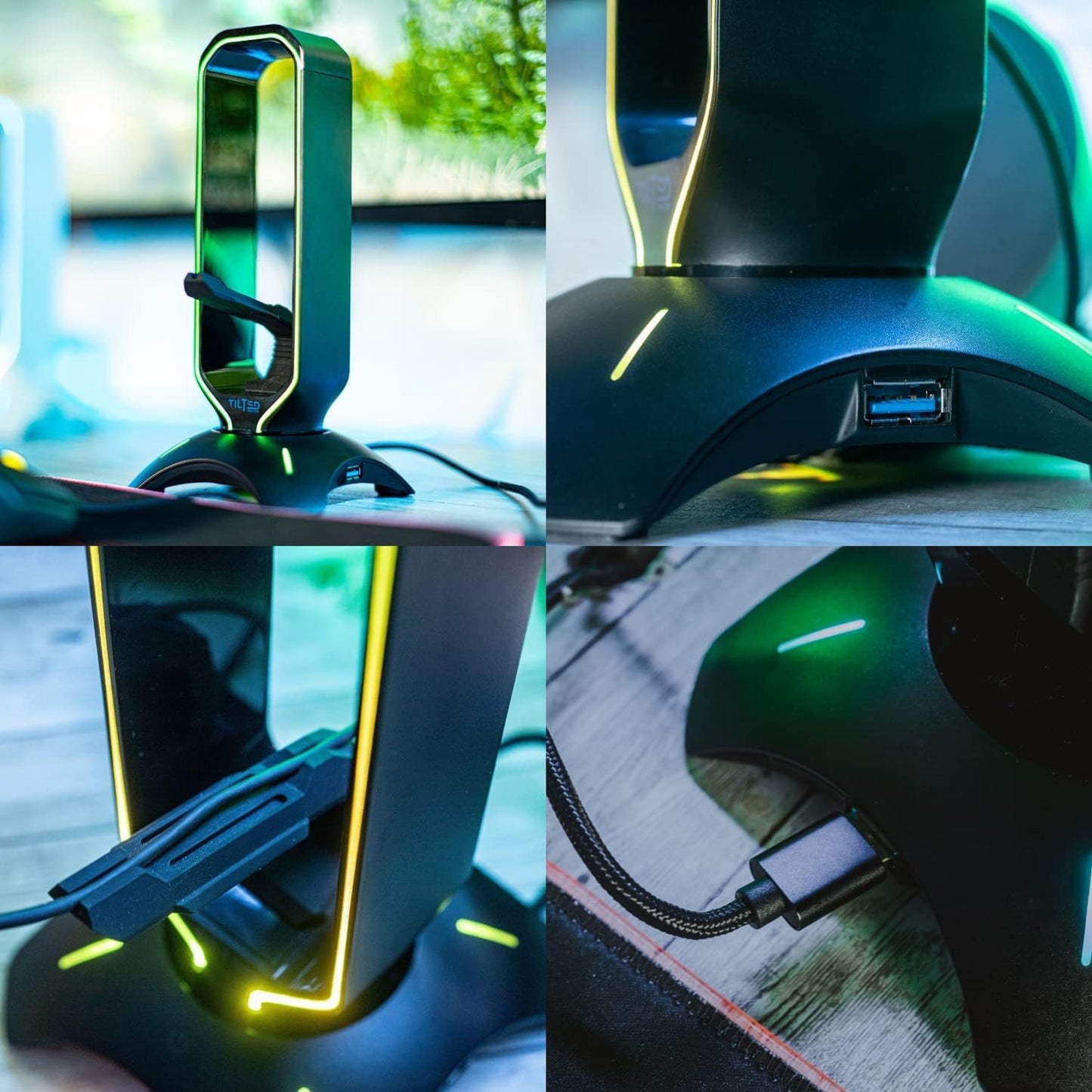 Gaming Headset Stand | RGB Headphone Stand for Desk with Mouse Bungee and USB Hub (Cool and Clean Setup) Gaming Headset Holder - Perfect Gamer Gift Accessory
