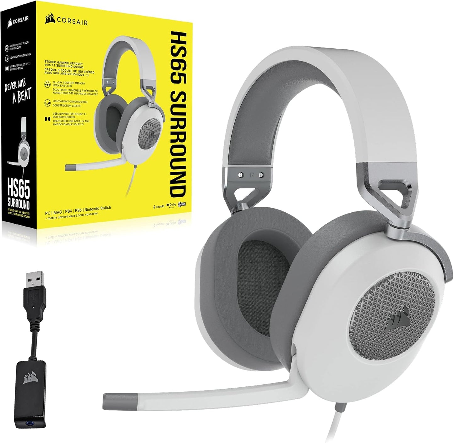 Auriculares Corsair con cable multiplataforma y sonido envolvente HS65 para juegos – Dolby Atmos – Sonarworks SoundID – Compatible con Icue