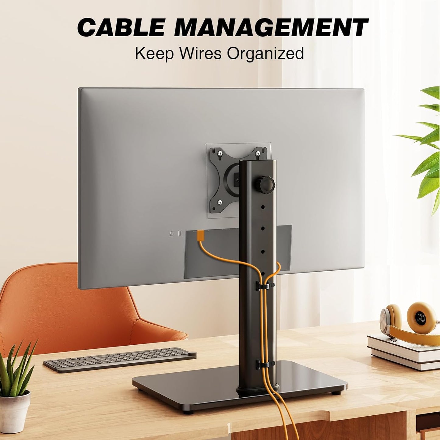 Soporte de monitor individual con montaje VESA para pantallas de 13 a 32 pulgadas, soporte de monitor de sobremesa independiente con giro, inclinación, rotación y altura ajustable, soporte universal para escritorio de hasta 44 lb (20 kg)