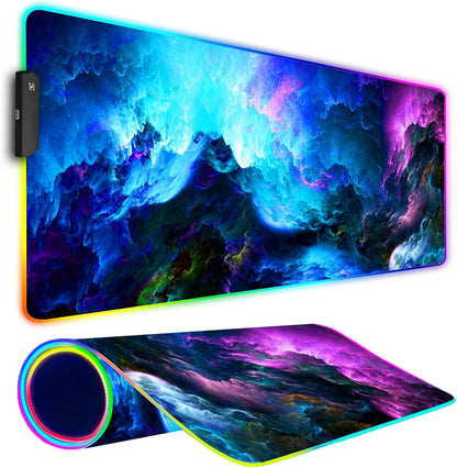 Alfombrilla de ratón RGB para juegos, grande, con luz LED, para teclado, accesorios de escritorio, base de goma antideslizante, 80 x 30 cm
