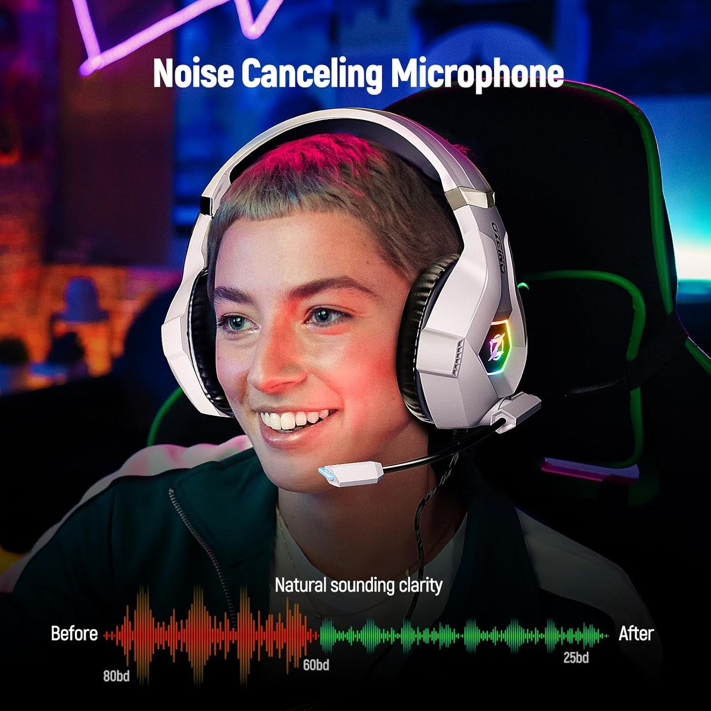 Auriculares Gaming con sonido envolvente 7.1, micrófono con cancelación de ruido y luz LED