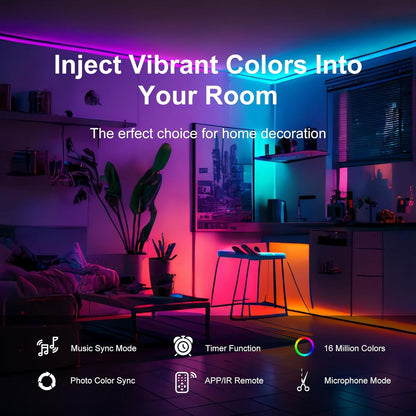 Tira de Luces LED de 200 pies para Dormitorio, Luces LED Inteligentes Sincronizadas con Música, Ultra Larga con Control por Aplicación y Bluetooth