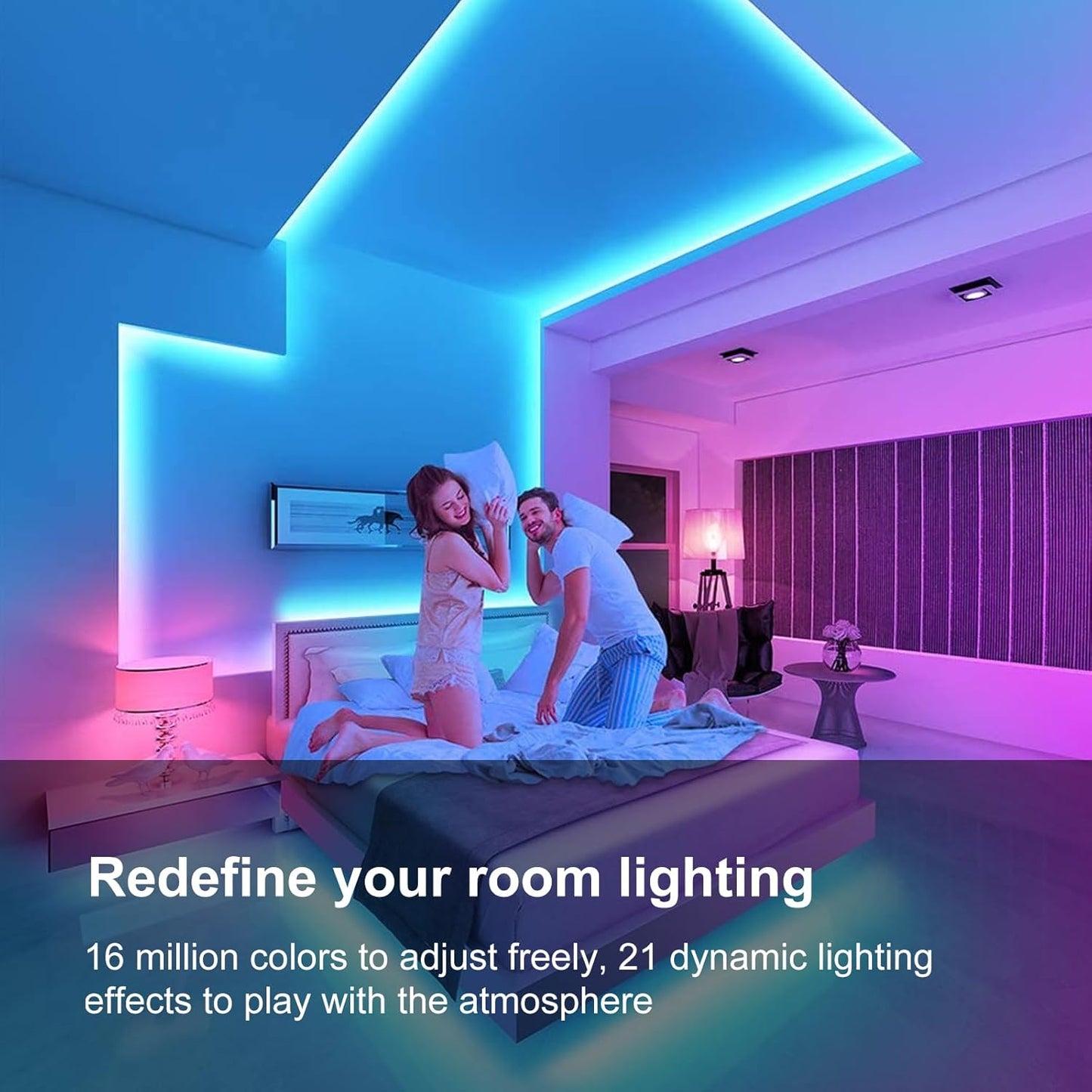 Tira de Luces LED de 200 pies para Dormitorio, Luces LED Inteligentes Sincronizadas con Música, Ultra Larga con Control por Aplicación y Bluetooth