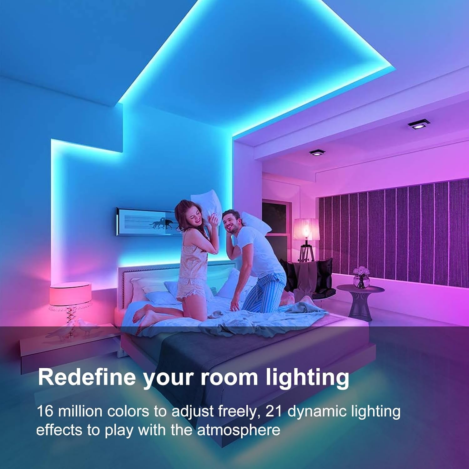 Tira de Luces LED de 200 pies para Dormitorio, Luces LED Inteligentes Sincronizadas con Música, Ultra Larga con Control por Aplicación y Bluetooth