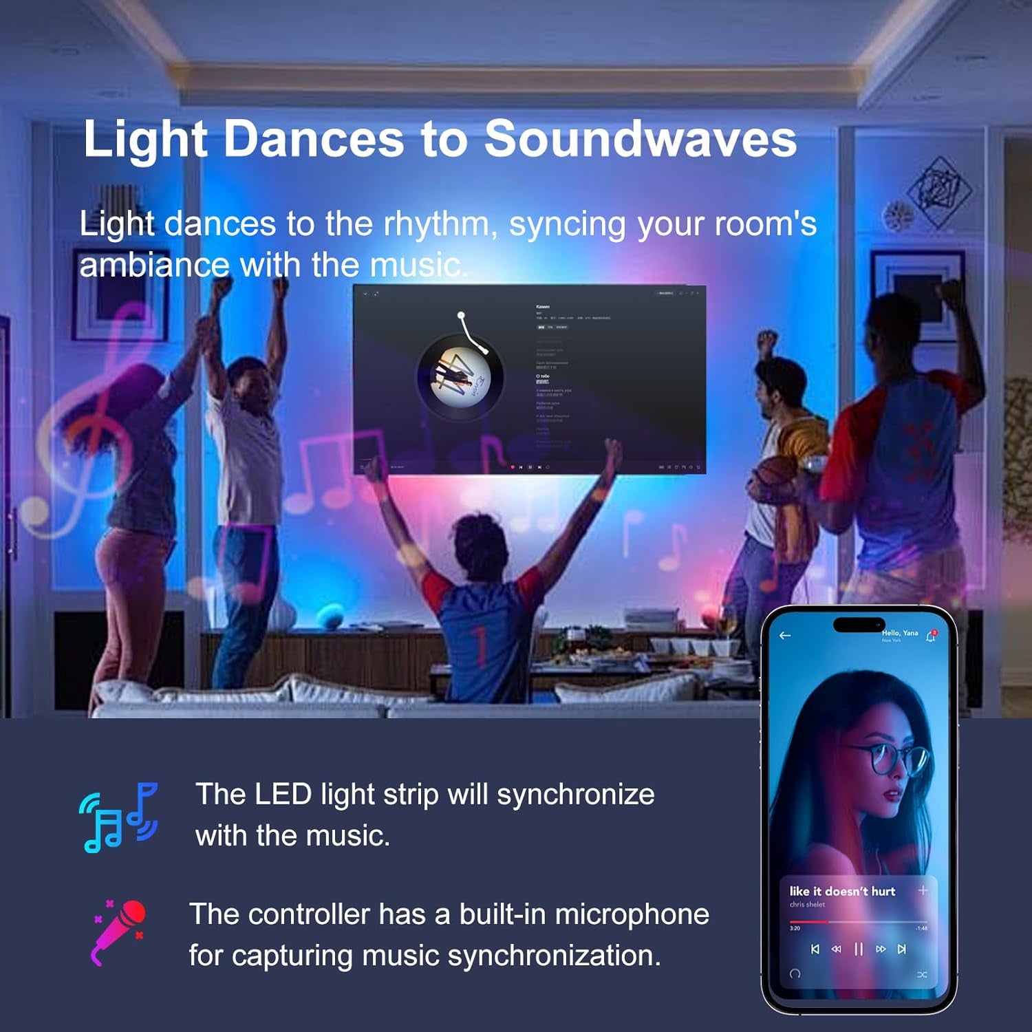 Tira de Luces LED de 200 pies para Dormitorio, Luces LED Inteligentes Sincronizadas con Música, Ultra Larga con Control por Aplicación y Bluetooth