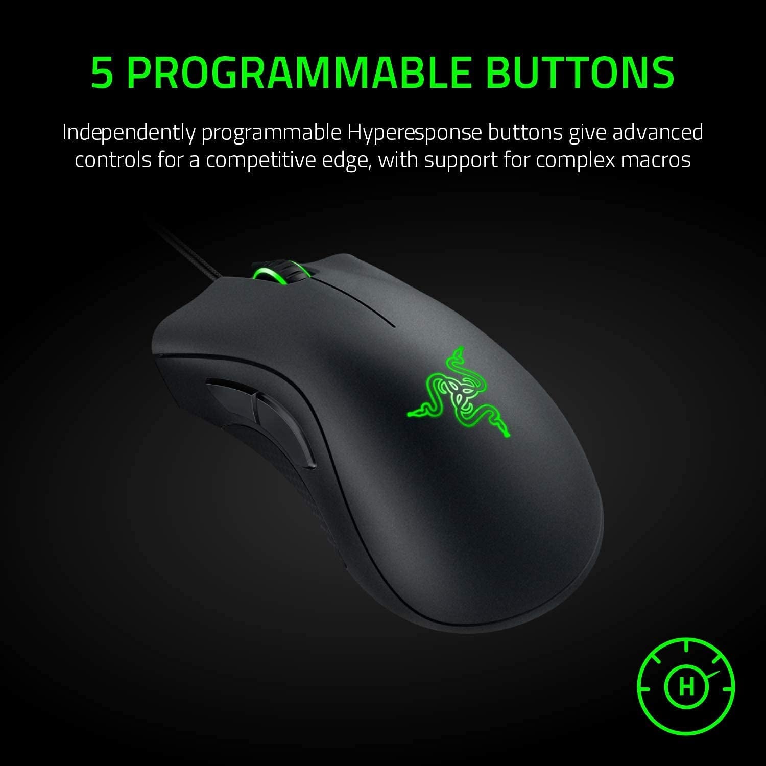 Ratón Gamer Deathadder Essential: sensor óptico de 6400 DPI, 5 botones programables, interruptores mecánicos, agarres laterales de goma