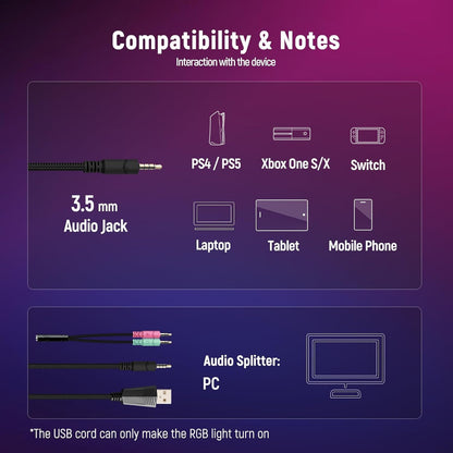 Auriculares Gaming con sonido envolvente 7.1, micrófono con cancelación de ruido y luz LED