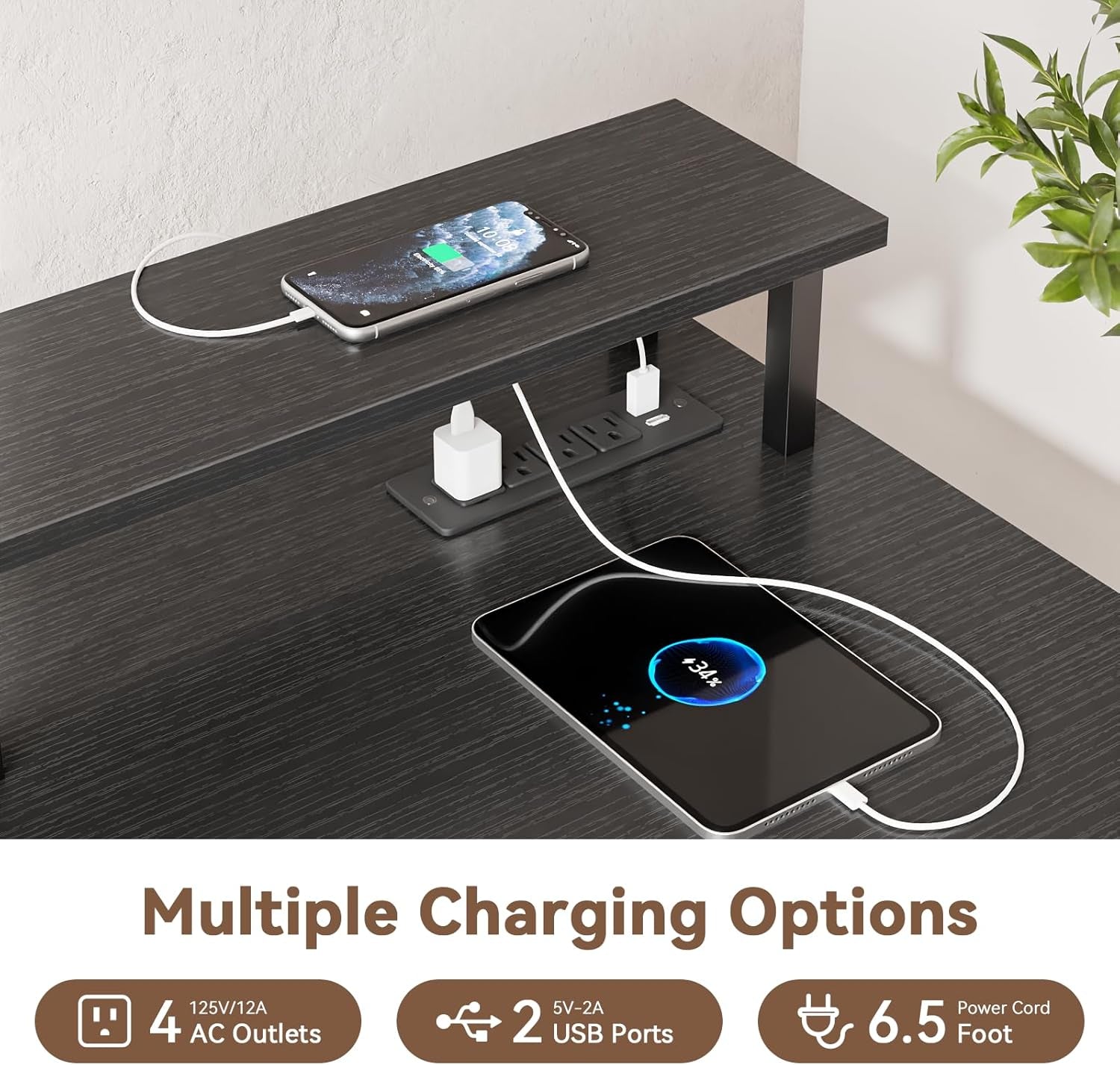 Escritorio Gaming en Forma de L de 47 Pulgadas con Tomas de Corriente y Luces LED, con Cajón para Archivos y Soporte para Monitor, Mesa de Esquina para Gamer para Oficina en Casa con Estantes de Almacenamiento