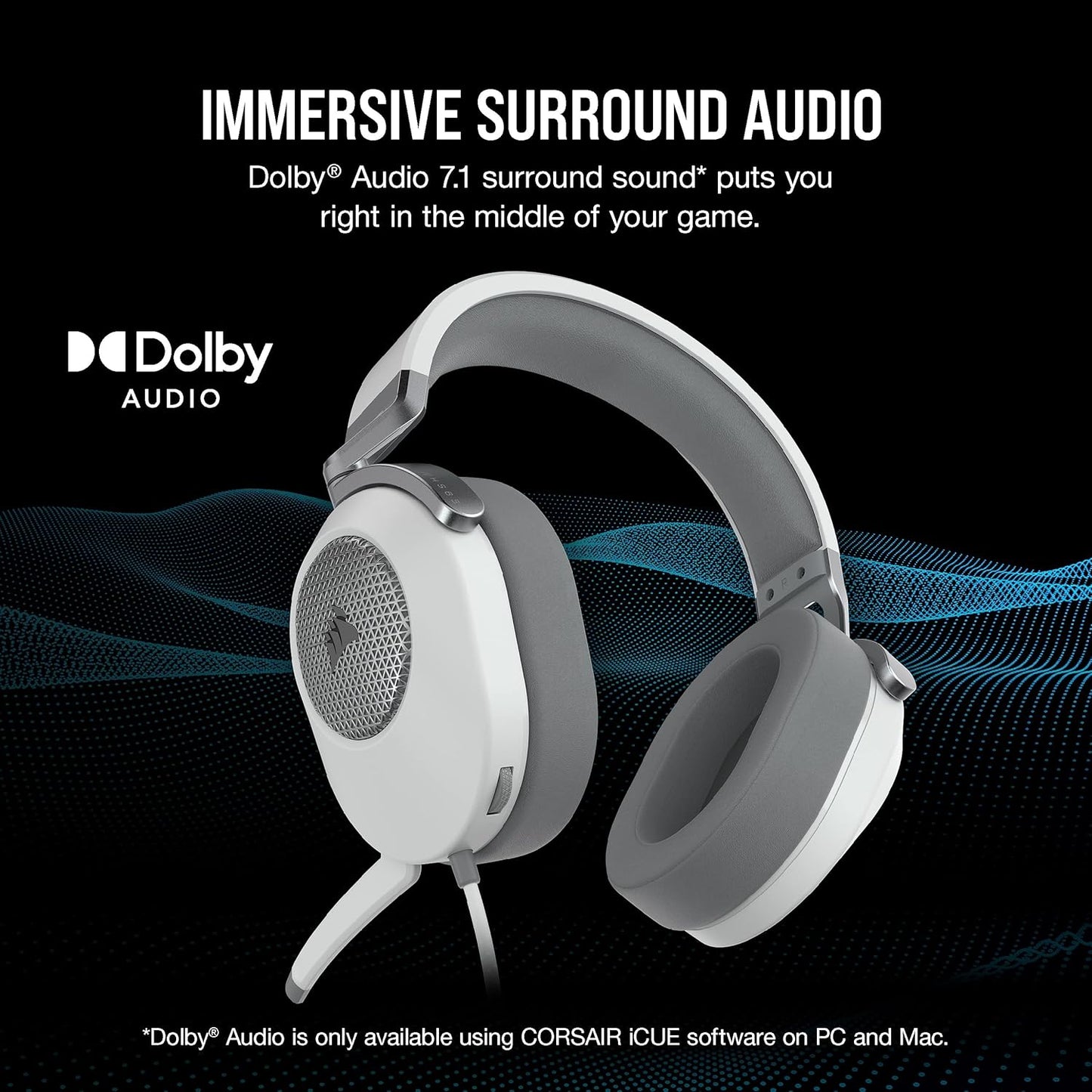 Auriculares Corsair con cable multiplataforma y sonido envolvente HS65 para juegos – Dolby Atmos – Sonarworks SoundID – Compatible con Icue