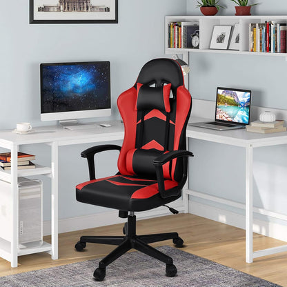 Silla Gaming Ergonómica Reclinable Con Cojín Lumbar Y Cervical | Respaldo Alto Acolchado | Altura Ajustable | Ruedas Giratorias 360° Y Reposabrazos