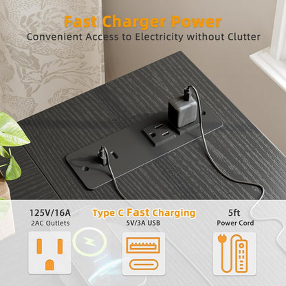 Escritorio Gaming en Forma de L Pequeño , con Tomas de Corriente, Estantes Reversibles para Estudio, Mesa de Escritura para Hogar, Oficina, Dormitorio o Sala de Estar, 40 Pulgadas, Negro