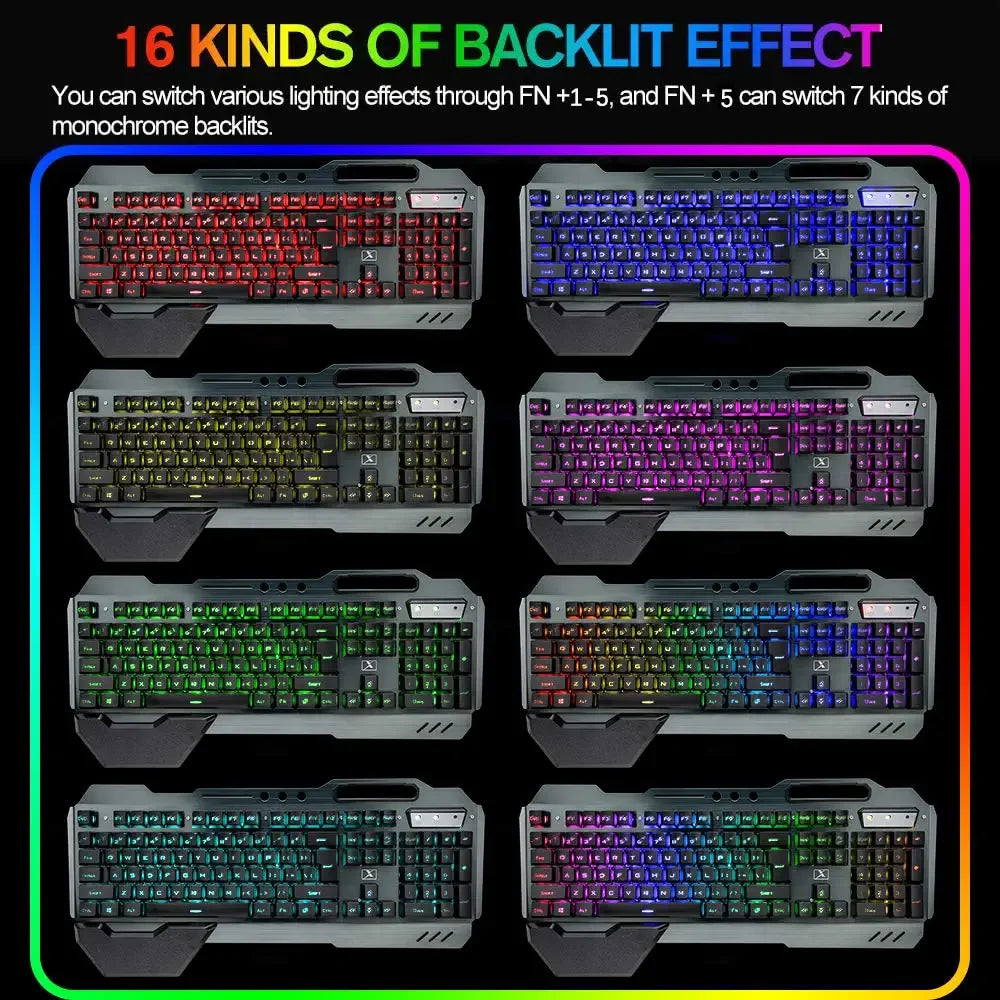  Teclado y Ratón Inalámbricos para Gaming RGB, Reposamuñecas Desmontable, Tamaño Completo
