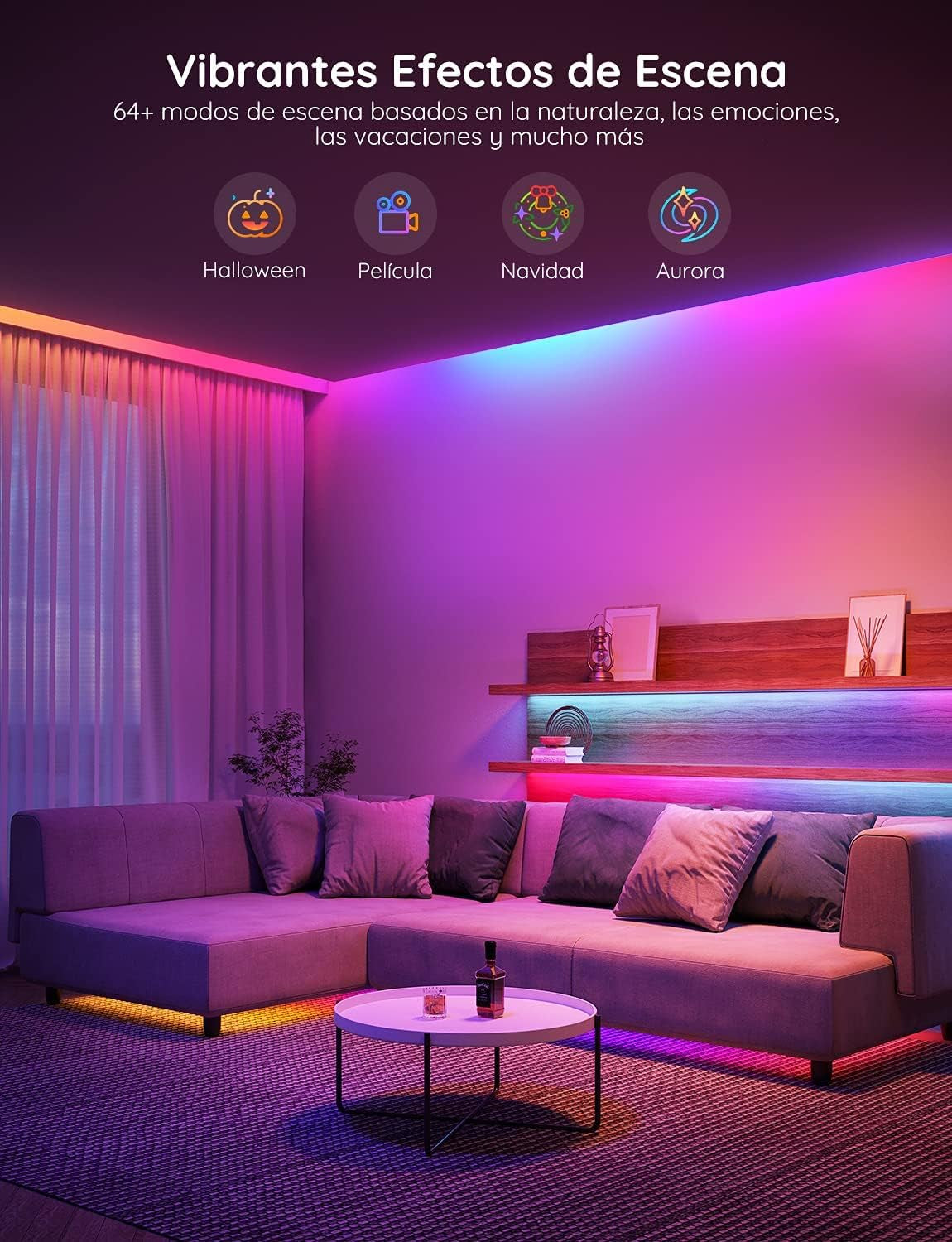 Govee Tiras LED Wifi 5M, Luces LED RGBIC Con Control Por Alexa, Google Assistant Y App, Inteligente Control Segmentado, DIY, Sincronización De Música