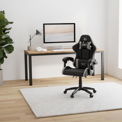 DRIFT GAMING DR35 – Silla Gaming Ergonómica Profesional Con Soporte Lumbar Y Reposabrazos 2D Ajustables, Reclinable 135°, Base Robusta, Ruedas Silenciosas, Tapizado En Cuero Sintético, Negro Y Gris