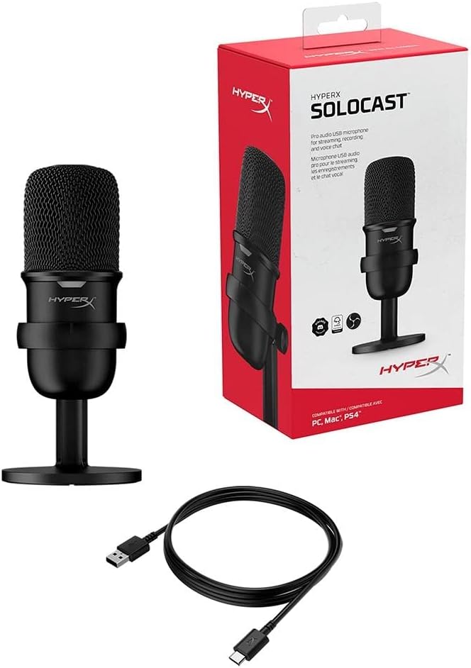 Hyperx Solocast – Micrófono De Condensador USB Sensor De Silenciamiento Con Un Toque, Patrón Polar Cardioide, Juegos, Streaming, Podcasts, Twitch, Youtube, Discord