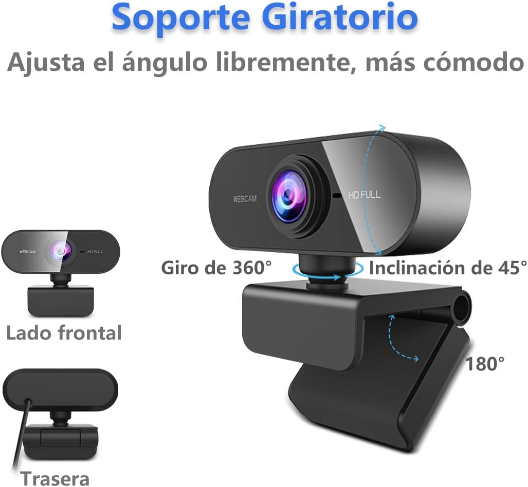Webcam Con Microfono-Web CAM 1080P HD Autofocus,Camara Webcam Para Pc/Portátil,Camara USB Plug and Play