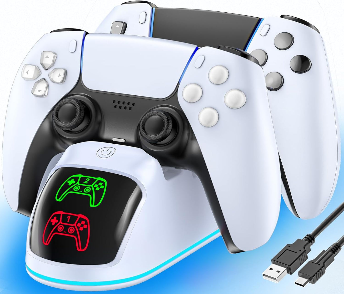 Cargador para PS5, estación de carga dual para Playstation 5 Dualsense y Edge con luz RGB, estación de carga rápida para control dual de PS5 con cable