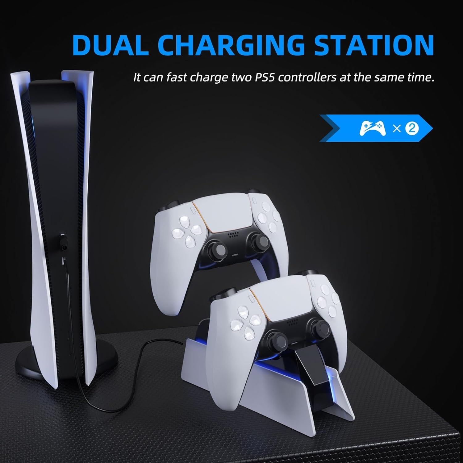 Base de carga para mando de PS5, carga dual para Dualsense, accesorios inalámbricos de Playstation 5 con LED azul de encendido y apagado automático