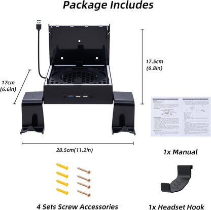 Mcbazel Soporte De Pared Xbox Series X Ventilador De Refrigeración, Soporte De Sistema De Refrigeración RGB LED Puertos Usb/Soportes Para Controladores.