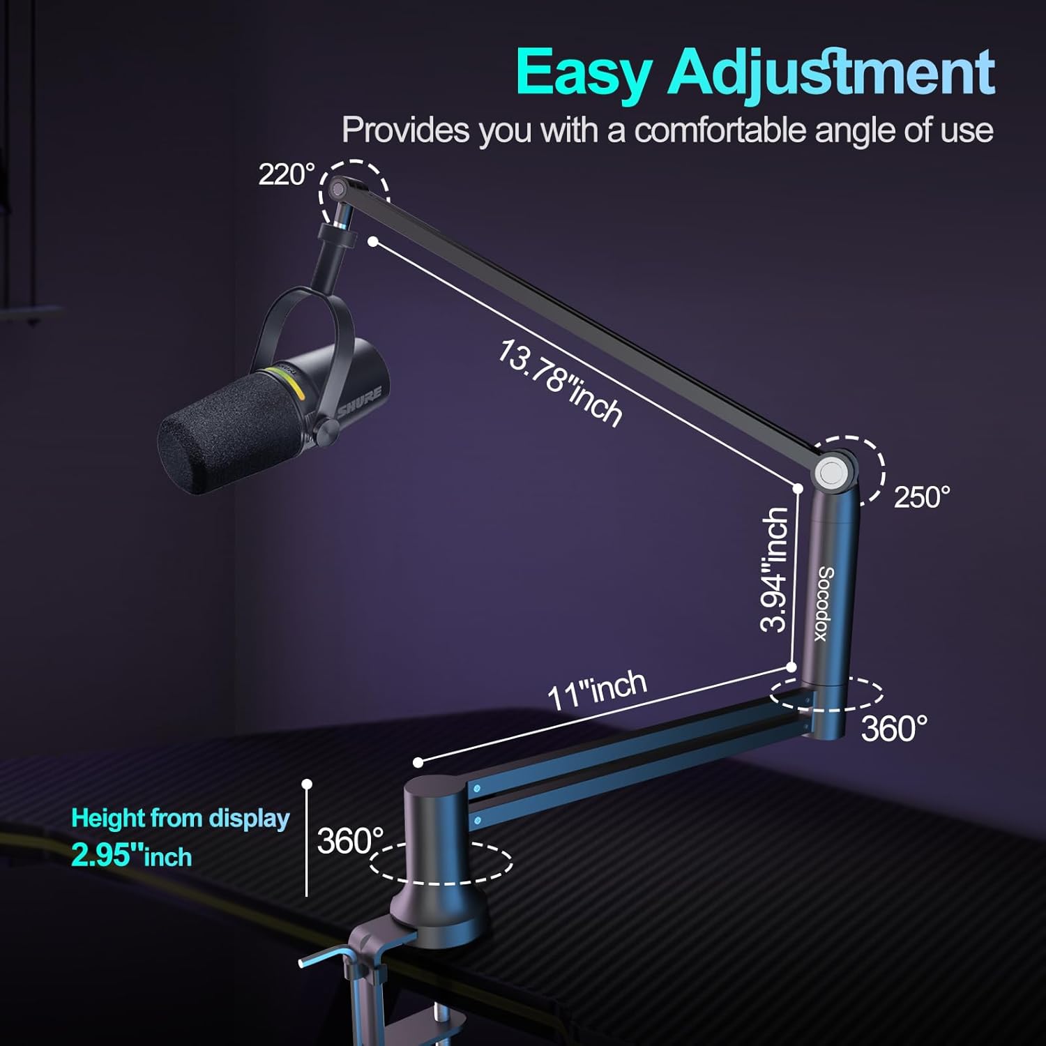 Micrófono Boom Arm, Brazo De Mic De Bajo Perfil, Soporte De Miro Para Podcastin, Streaming, Totalmente Ajustable 360 ° Giratorio 90 ° Plegable Para Blue Yeti