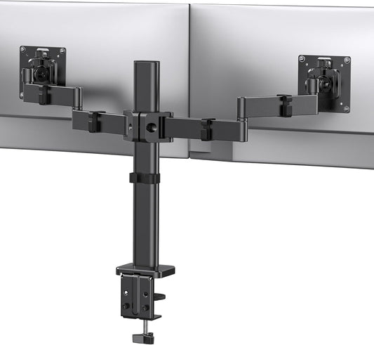Soporte para dos monitores de 17 a 32 pulgadas, con inclinación ajustable, giro y rotación, brazos escalonados para mayor altura, soporta 22 libras por brazo