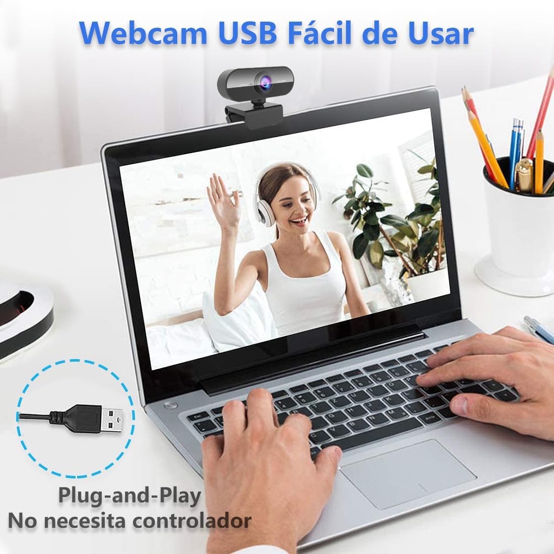 Webcam Con Microfono-Web CAM 1080P HD Autofocus,Camara Webcam Para Pc/Portátil,Camara USB Plug and Play