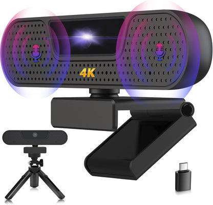 W8GS Webcam 4K Con Micrófonos, Autofocus, Reducción De Ruido, 85°View, Corrección De Iluminación, Plug&Play