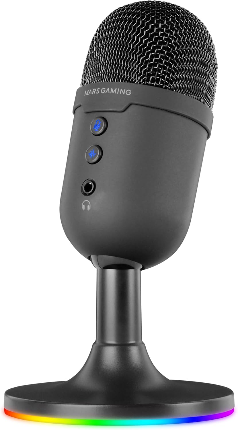 Mars Gaming MMIC-CX, Micrófono Profesional,Compacto ARGB, Sonido De Alta Definición, Cancelación Ruido ENC, Botón Mute, USB Plug&Play, Jack 3.5Mm