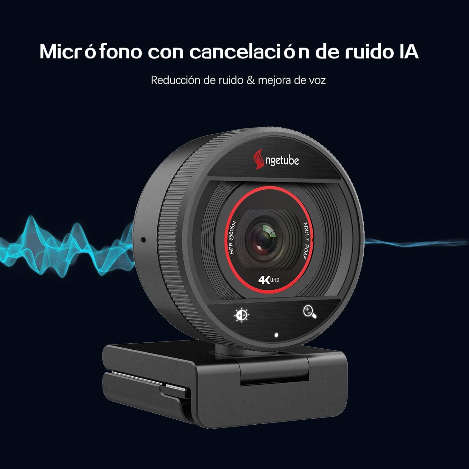 Angetube Webcam 4K Para PC, Cámara Web Streaming 1080P@60FPS, Enfoque Automático PDAF, Micrófonos IA, Zoom Digital 8X, Tapa De Privacidad