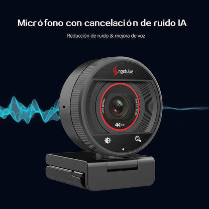 Angetube Webcam 4K Para PC, Cámara Web Streaming 1080P@60FPS, Enfoque Automático PDAF, Micrófonos IA, Zoom Digital 8X, Tapa De Privacidad