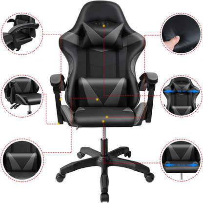 Silla Gaming Ergonómica Reclinable Con Cojín Lumbar Y Cervical | Altura Ajustable, Reposabrazos Acolchados