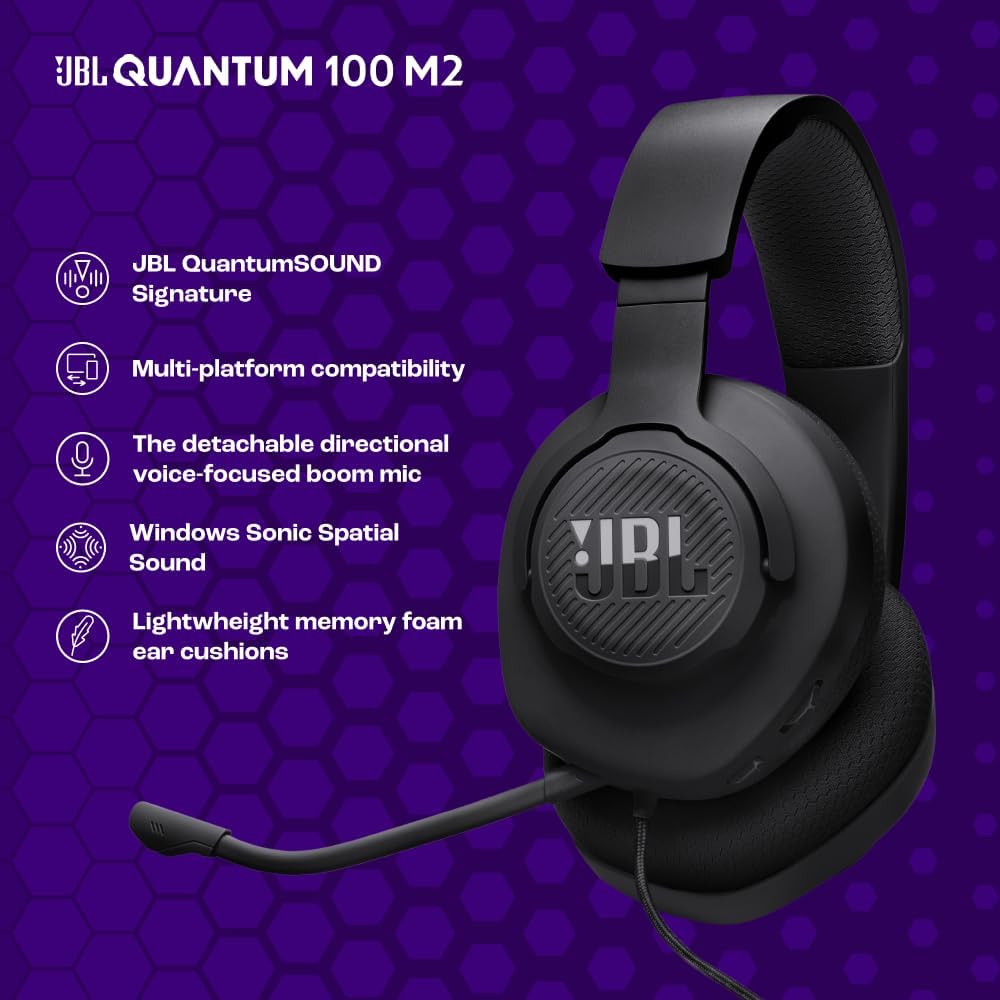 JBL Quantum Cascos  Para Gaming, Cable De Audio De 3.5 Mm, Compatibles Con Múltiples Plataformas, Micrófono Desmontable, Función De Silencio, Negro