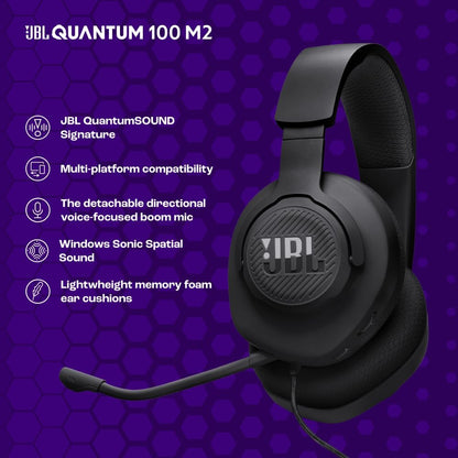 JBL Quantum Cascos  Para Gaming, Cable De Audio De 3.5 Mm, Compatibles Con Múltiples Plataformas, Micrófono Desmontable, Función De Silencio, Negro