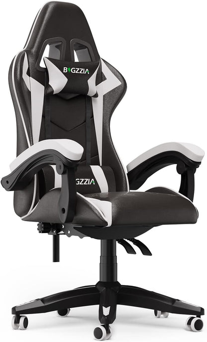 Bigzzia Silla Gaming, Ergonómica En Cuero PU, Regulable En Altura Con Soporte Lumbar Y Reposacabezas, Respaldo Reclinable 155°