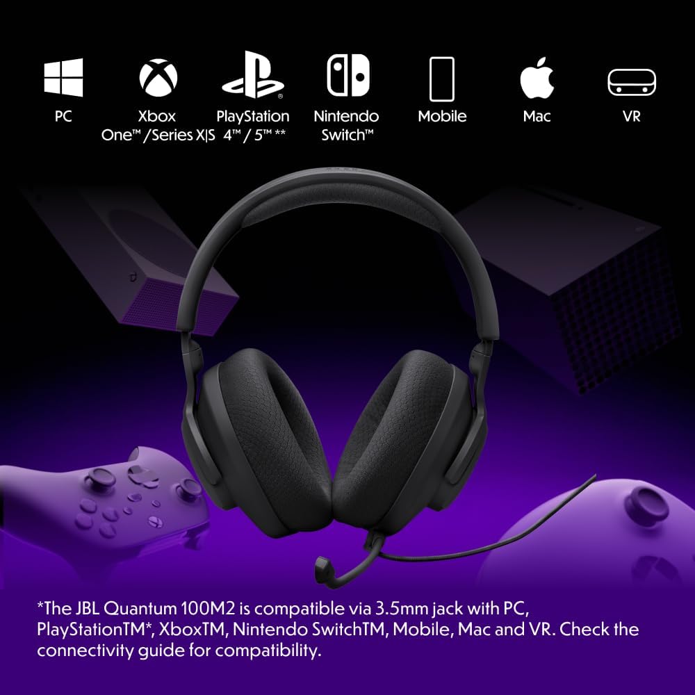 JBL Quantum Cascos  Para Gaming, Cable De Audio De 3.5 Mm, Compatibles Con Múltiples Plataformas, Micrófono Desmontable, Función De Silencio, Negro