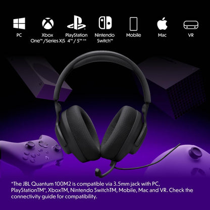 JBL Quantum Cascos  Para Gaming, Cable De Audio De 3.5 Mm, Compatibles Con Múltiples Plataformas, Micrófono Desmontable, Función De Silencio, Negro