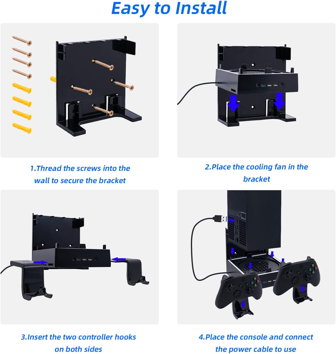 Mcbazel Soporte De Pared Xbox Series X Ventilador De Refrigeración, Soporte De Sistema De Refrigeración RGB LED Puertos Usb/Soportes Para Controladores.