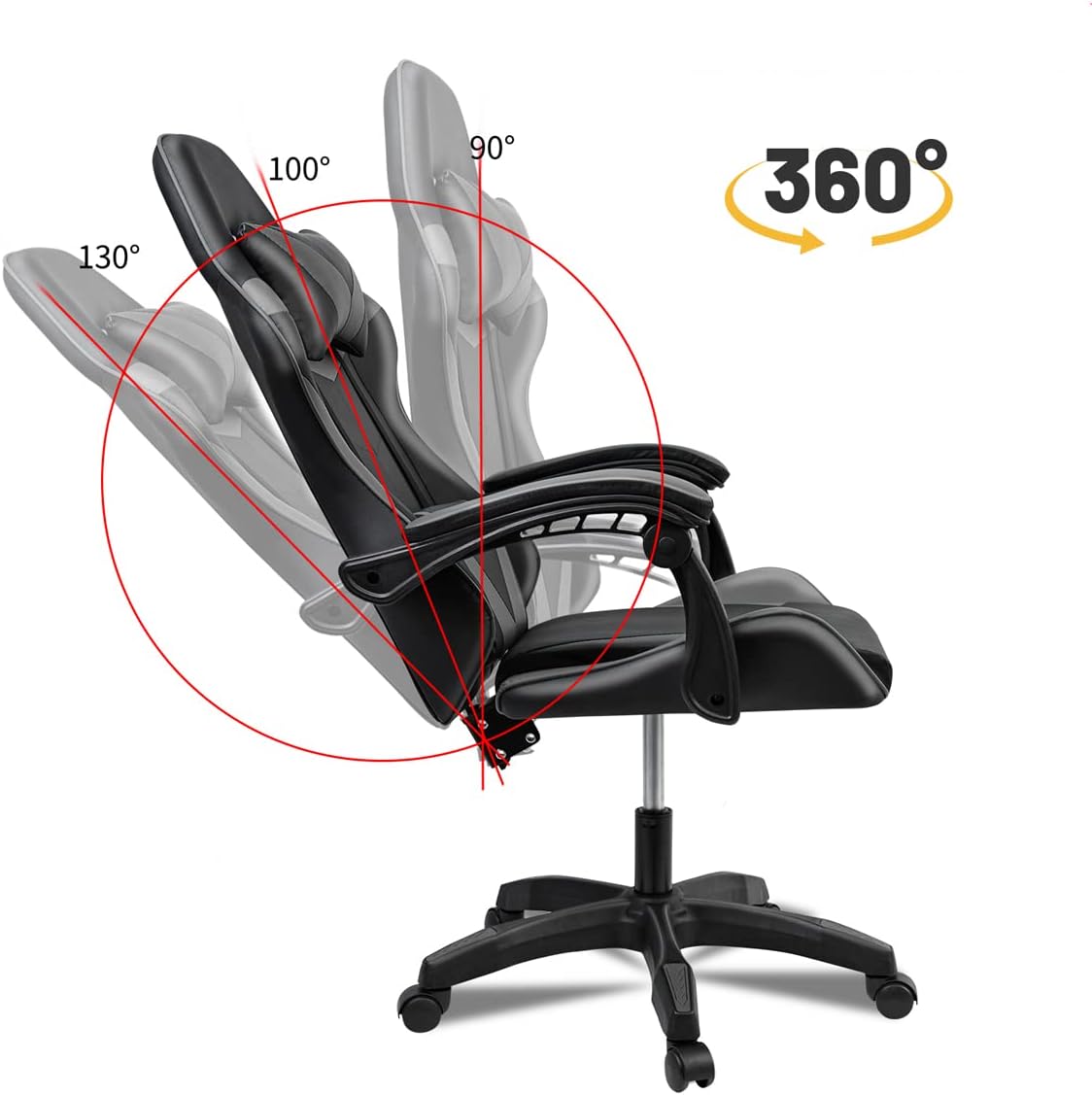 Silla Gaming Ergonómica Reclinable Con Cojín Lumbar Y Cervical | Altura Ajustable, Reposabrazos Acolchados