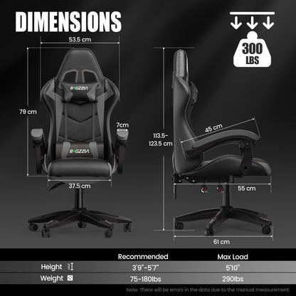 Bigzzia Silla Gaming, Ergonómica En Cuero PU, Regulable En Altura Con Soporte Lumbar Y Reposacabezas, Respaldo Reclinable 155°
