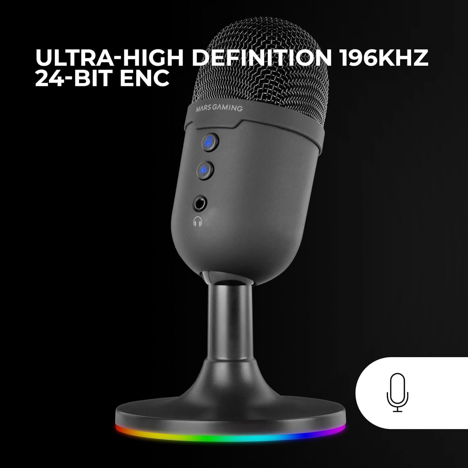 Mars Gaming MMIC-CX, Micrófono Profesional,Compacto ARGB, Sonido De Alta Definición, Cancelación Ruido ENC, Botón Mute, USB Plug&Play, Jack 3.5Mm