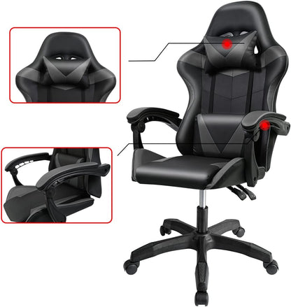 Silla Gaming Ergonómica Reclinable Con Cojín Lumbar Y Cervical | Altura Ajustable, Reposabrazos Acolchados